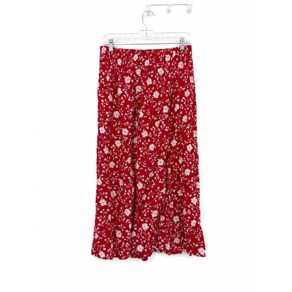Blair Boutique Vintage Red Floral A-Line Midi Skirt Size Medium Rayon
